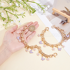 2Pcs Alloy Enamel Lilac Butterfly and Pink Flower Pendant Aluminum Bag Decorative Chains&nbsp;HJEW-BBC0001-38