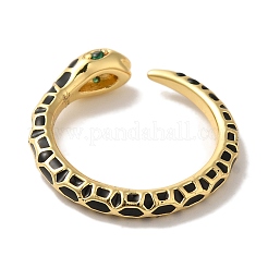Rack Plating Snake Brass Micro Pave Cubic Zirconia Cuff Ring&nbsp;RJEW-C107-01G