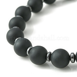 Natural Black Agate & Synthetic Hematite & Cubic Zirconia Round Beaded Stretch Bracelet&nbsp;BJEW-JB09442
