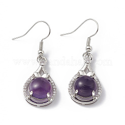 Natural Amethyst Teardrop Dangle Earrings with Crystal Rhinestone&nbsp;EJEW-A092-02P-13