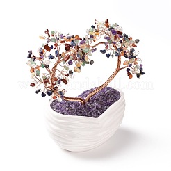 Natural Gemstone Heart Tree Ceramic Bonsai&nbsp;DJEW-G027-21RG
