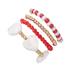 Transparent Glass Beads with Brass Beads and Natural Trochid Shell/Trochus Shell Beads and Glass Seed Beads Rings&nbsp;RJEW-TA00188
