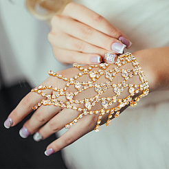 2Pcs 2 Colors Crystal Rhinestone Chain Tassel Ring Bracelets Set&nbsp;BJEW-AN0001-19