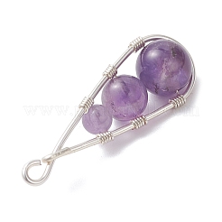 4Pcs 4 Styles Dyed Natural Quartz Crystal & Carnelian & Green Aventurine & Amethyst Round Beaded Pendants&nbsp;PALLOY-TA00347-01