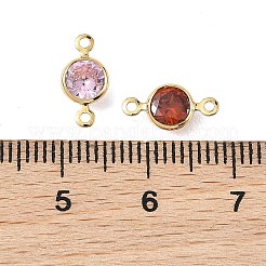 SHEGRACE Brass Pave Cubic Zirconia Flat Round Connector Charms&nbsp;XGRQ2O358-443G