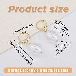 6 Pair 6 Style Natural Pearl Dangle Leverback Earrings&nbsp;EJEW-AN0003-56