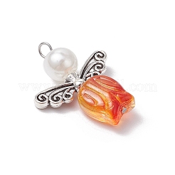 Transparent Glass Beads with Alloy Beads and ABS Plastic Imitation Pearl Round Beads and 304 Stainless Steel Flat Head Pins Pendants&nbsp;PALLOY-JF03621