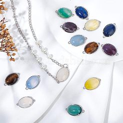 14Pcs 7 Styles Brass Natural Gemstone Connector Charms&nbsp;G-FH0001-79