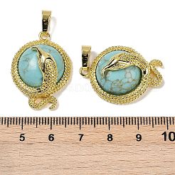 Synthetic Turquoise Flat Round Shaped Brass Pendants&nbsp;KK-F887-03G-28
