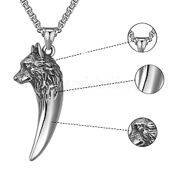 304 Stainless Steel Wolf Head Tooth Shoped Pendant Necklaces for Men&nbsp;WG4CCE6-01