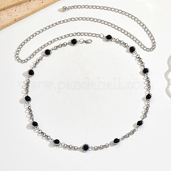 Black Plastic Round Beads Alloy Link Waist Chains for Women&nbsp;WG2B6F3-01