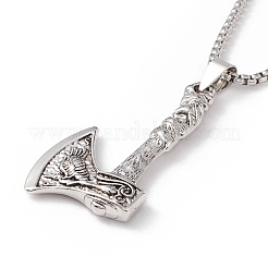 Alloy Axe Pendant Necklace with 304 Stainless Steel Box Chains for Men Women&nbsp;NJEW-G035-02AS
