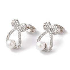 Bowknot Brass Micro Pave Clear Cubic Zirconia Stud Earrings&nbsp;LS-EJEW-A110-06P