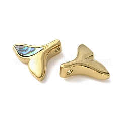 Fishtail Shape 304 Stainless Steel Natural Paua Shell/White Shell Charms Ion Plating(IP)&nbsp;STAS-U037-07G-01