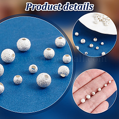 35Pcs 3 Size Round 925 Sterling Silver Textured Beads&nbsp;STER-PH0001-68
