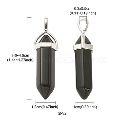 2Pcs Natural Obsidian Double Terminal Pointed Pendants&nbsp;G-YW0002-04