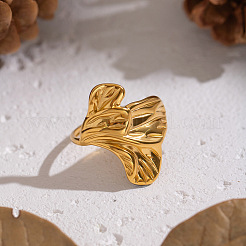 Flower 304 Stainless Steel Cuff Rings for Women&nbsp;RJEW-Z123-01G