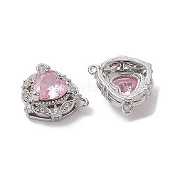 Rack Plating Brass Pave Misty Rose Cubic Zirconia Connector Charms&nbsp;KK-K360-21P