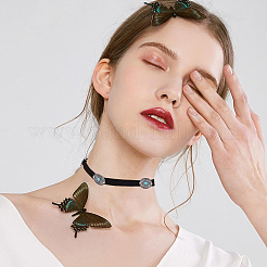 2Pcs 2 Colors Alloy Pave Synthetic Turquoise Oval Imitation Leather Choker Necklaces for Women&nbsp;NJEW-CY0001-06