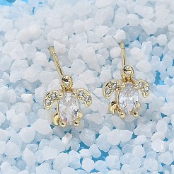 Brass & Clear Cubic Zirconia & Glass Stud Earrings&nbsp;EJEW-Q014-15G