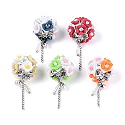 Handmade Polymer Clay Rhinestone Beads with Resin Alloy Iron Chain Glass ABS Imitation Pearl&nbsp;RESI-T060-27M
