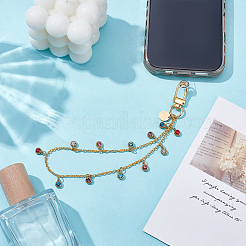 201 Stainless Steel Rhinestone Flat Round Charm Phone Hand Strap Chains&nbsp;HJEW-UN00079