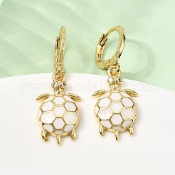 Turtle Brass Micro Pave Cubic Zirconia Hoop Earrings&nbsp;EJEW-K324-07G
