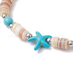 2Pcs Starfish & Tortoise Natural Freshwater Shell with Synthetic Turquoise Beads Stretch Bracelets for Men Women&nbsp;BJEW-JB11745