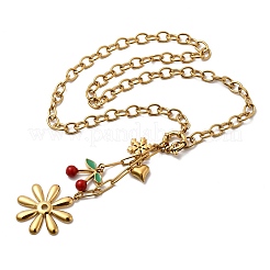 304 Stainless Steel Enamel Red Cherry Flower Heart Pendant Necklaces for Women&nbsp;NJEW-G181-11G
