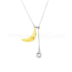 Adjustable Two Tone 304 Stainless Steel Croissant Lariat Necklaces for Women&nbsp;WG833CD-01
