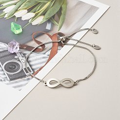Tarnish Resistant Infinity Symbol Charm Adjustable Slider Bracelet for Men Women&nbsp;BJEW-JB06688-02