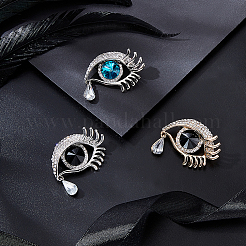 AHADEMAKER 3Pcs 3 Colors Crystal Rhinestone Eye of Ra/Re Safety Pin Brooch with Glass Beads&nbsp;JEWB-GA0001-09