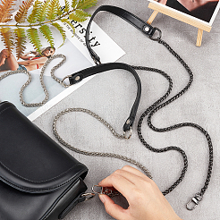 2Pcs 2 Colors Alloy Byzantine Chain & PU Leather Bag Strap&nbsp;FIND-WR0001-49