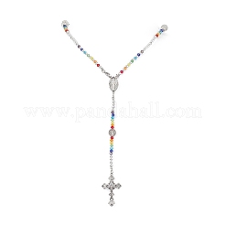 Glass Beaded Rosary Bead Necklaces&nbsp;NJEW-JN04326