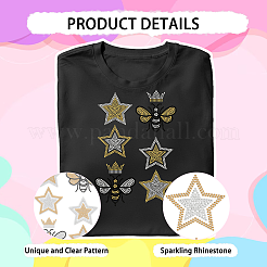 Star Crown Bees Glass Hotfix Rhinestone&nbsp;DIY-WH0303-288