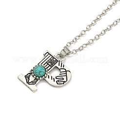 Letter A~Z Antique Silver Plated Alloy with Synthetic Turquoise Pendant Necklaces&nbsp;NJEW-G080-01P