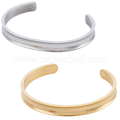 2Pcs 2 Colors Stainless Steel Open Cuff Bangles&nbsp;BJEW-SC0001-67B
