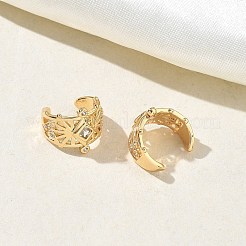C-Shaped with Rhombus Brass Micro Pave Clear Cubic Zirconia Cuff Earrings&nbsp;EJEW-L316-01G-03
