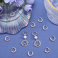 12Pcs Brass Micro Pave Clear Cubic Zirconia Huggie Hoop Earring Findings&nbsp;EJEW-BBC0001-25P