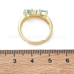 Adjustable Bowknot Shape Brass & Light Blue Cubic Zirconia Finger Rings&nbsp;CU-CBA7E55-07G