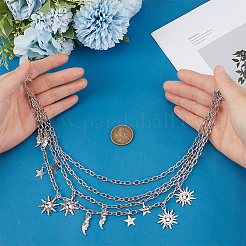 Alloy Moon Sun Star Double Layer Tassel Waist Chains&nbsp;AJEW-GF0013-25P