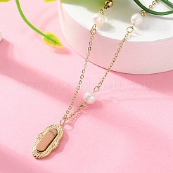 304 Stainless Steel & Natural Pearl & Synthetic Turquoise Oval Pendant Necklaces for Women&nbsp;NJEW-A045-23G