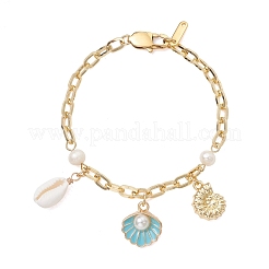 Ocean Theme Alloy Enamel & Plactic Pearl & Natural Cowrie Shell Charm Bracelets&nbsp;BJEW-JB14025