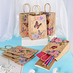 15Pcs 3 Styles Flower Butterfly Pattern Kraft Paper Bags&nbsp;CARB-TA0001-17