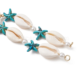 Natural Cowrie Shell & Starfish Dyed Synthetic Turquoise & Round Imitation Pearl Braided Bead Bracelet Making&nbsp;AJEW-JB01532
