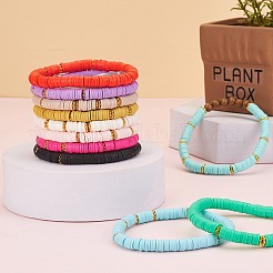 10Pcs 10 Colors Polymer Clay Heishi Beaded Stretch Bracelets&nbsp;BJEW-PH01445