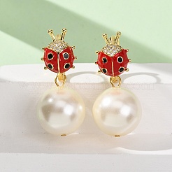 Ladybug with Round Brass Micro Pave Cubic Zirconia Hoop Earrings&nbsp;EJEW-Z164-26G