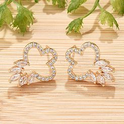 Flower Brass Micro Pave Clear Cubic Zirconia Stud Earrings for Women&nbsp;EJEW-G428-18G-02