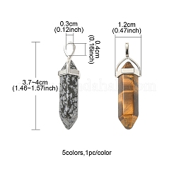 5Pcs 5 Styles Natural Mixed Gemstone Double Terminated Pointed Pendants&nbsp;G-YW0001-45