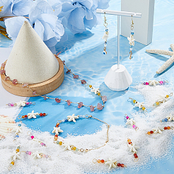 24Pcs 4 Colors Summer Beach Dyed Synthetic Turquoise Starfish & Natural Mixed Stone Faceted Round Beaded Connector Charms&nbsp;PALLOY-FH00159